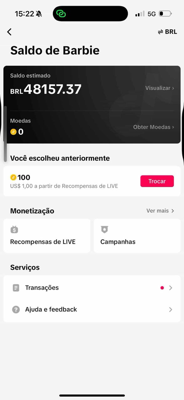 Comprovante de ganhos no TikTok